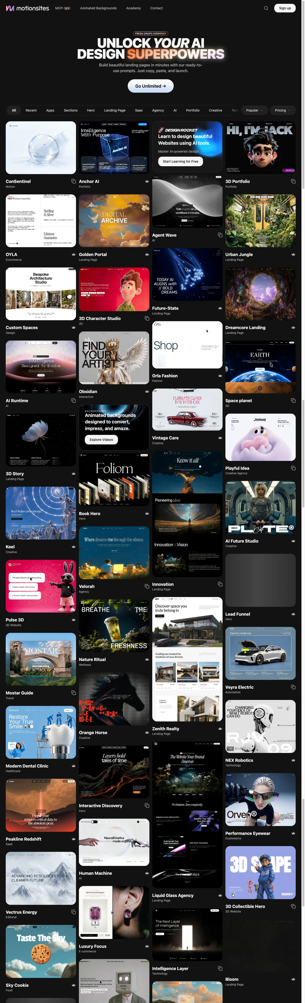 Screenshot of motionsites.ai